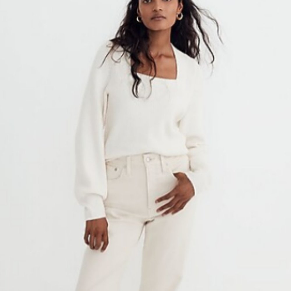 NWT madewell Melwood Square-Neck Pullover Sweater in Coziest Yarn